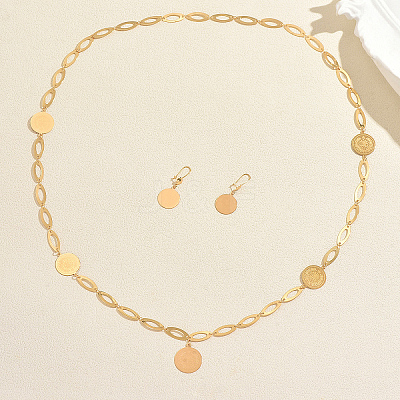 Vintage Iron Coin Pendant Necklace & Earring Set for Women Party and Formal Wear DS6175-1