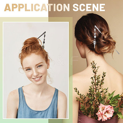 2Pcs 2 Colors Alloy & Glass Hair Sticks OHAR-CA00001-1