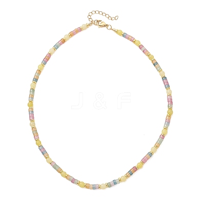 Round Natural Lemon Jade & Dyed Natural White Jade Heishi Beaded Necklaces for Women NJEW-JN06001-1