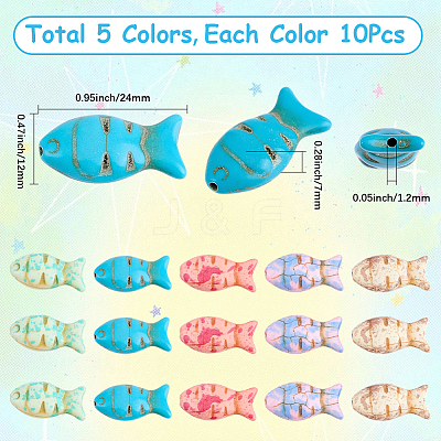 50Pcs 5 Colors Synthetic Turquoise Beads TURQ-SC0001-36-1