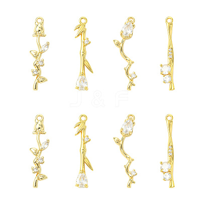 8Pcs 4 Styles Brass Micro Pave Cubic Zirconia Pendants KK-CJ0003-88-1