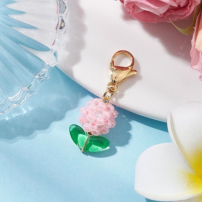 Flower Glass Seed Beads Beaded Pendant Decorations HJEW-MZ00195-1