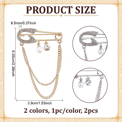 2Pcs 2 Colors Alloy Rhinestone Hanging Chain Brooches JEWB-PH0001-77-1