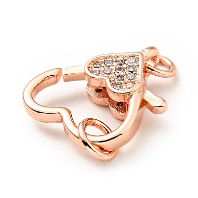 Brass Micro Pave Clear Cubic Zirconia Heart Lobster Claw Clasps KK-G416-35RG-1