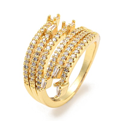 Rack Plating Brass Micro Pave Cubic Zirconia Open Cuff Ring for Women RJEW-F153-03G-1