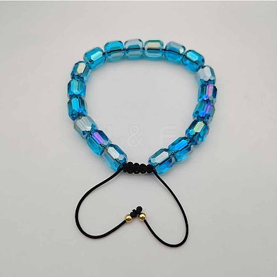 Adjustable Electroplated Faceted Cube Glass Braided Beaded Bracelets for Women Men DM4334-11-1