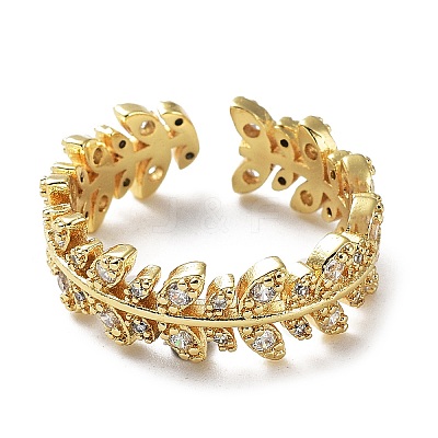 Brass Micro Pave Clear Cubic Zirconia Open Cuff Rings for Women RJEW-G296-02G-1