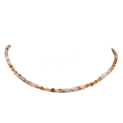 Natural Red Netstone Column & Faceted Round Red Agate Beaded Necklaces for Women NJEW-JN05647-1
