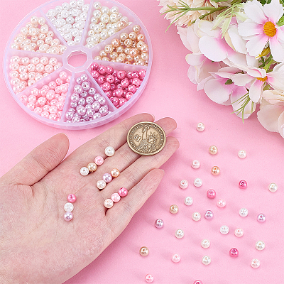 296Pcs 8 Ccolors Baking Paint Pearlized Glass Pearl Round Beads HY-HY0001-07B-1