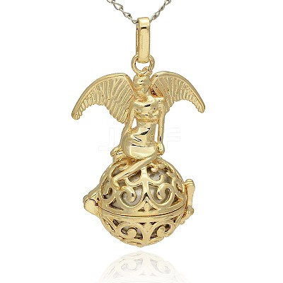Golden Tone Brass Hollow Round Cage Pendants KK-J242-07G-1