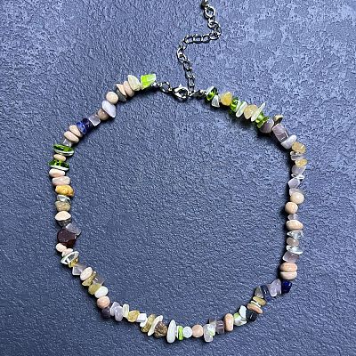 Natural Mixed Stone Chip Beaded Necklaces for Women IW6789-61-1