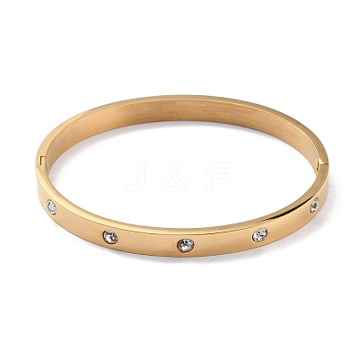 Ion Plating(IP) Clear Cubic Zirconia Classic Simple Plain Open Clasp Bangle BJEW-B055-02G-01-1