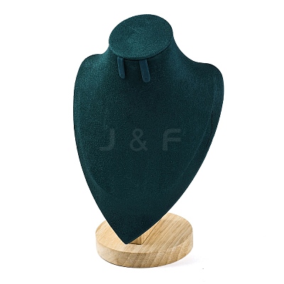 Bust Shaped Microfiber & Wood Jewelry Necklace & Earrings Display Stands NDIS-H042-01B-01-1