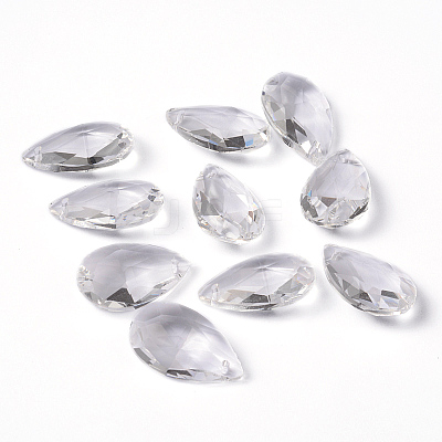 Faceted Teardrop Transparent Glass Pendants X-EGLA-R085-03-1