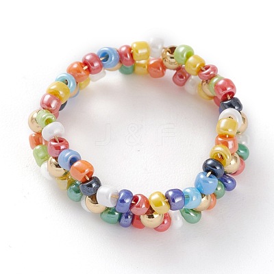Round Mixed Style Glass Seed Beaded Finger Rings RJEW-JR00318-1