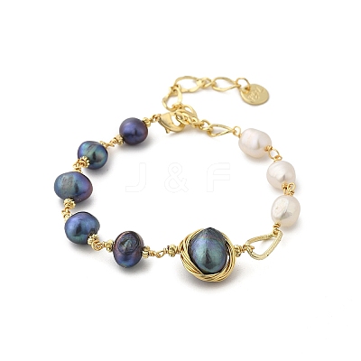 Pearl Beaded Bracelets BJEW-P350-01G-1