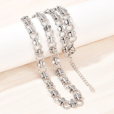 8MM 304 Stainless Steel Textured Ring Link Chain Necklaces NJEW-Z105-04P-03-1