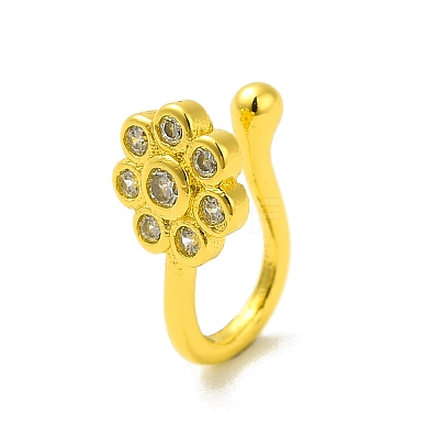 Clear Cubic Zirconia Flower Clip on Nose Rings AJEW-F059-10G-1