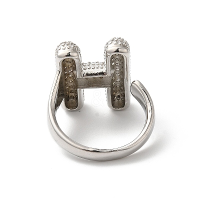 Letter Brass Micro Pave Clear Cubic Zirconia Open Cuff Ring for Women RJEW-N046-03H-P-1