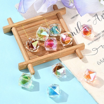 10Pcs Two Tone UV Plating Rainbow Iridescent Acrylic Beads TACR-YW0002-33A-1