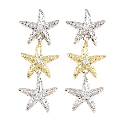 Brass Micro Pave Cubic Zirconia Dangle Stud Earrings EJEW-G471-29B-PG-1