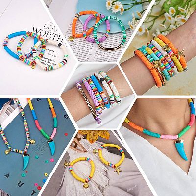 10 Strands 10 Colors Flat Round Handmade Polymer Clay Beads CLAY-SZ0001-98-1