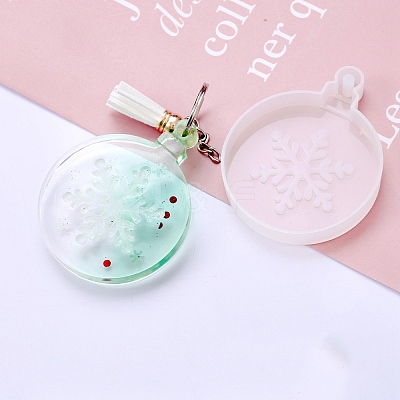 Christmas Theme DIY Flat Round with Snowflake Pendant Silicone Molds DIY-F114-34-1