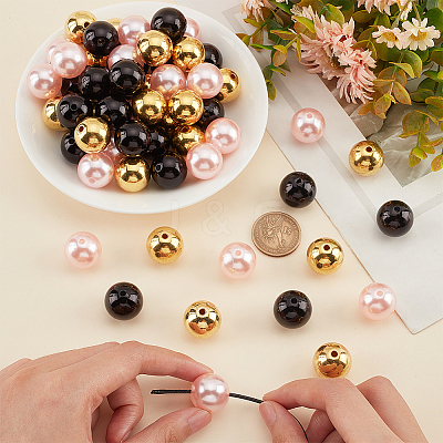 60Pcs 3 Colors Resin Imitation Pearl Beads RESI-PH0001-95-1