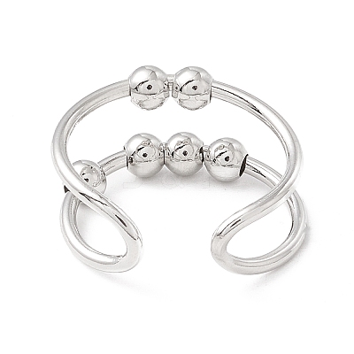 Brass Rotating Beaded Double Line Open Cuff Ring LS-RJEW-H102-05P-1