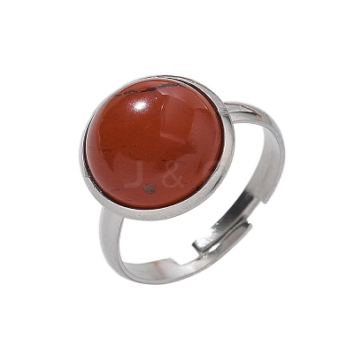 Half Round Natural Red Jasper Finger Rings RJEW-M062-01P-19-1