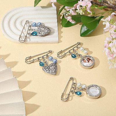 4Pcs 2 Styles 316 Stainless Steel and Alloy Diffuser Locket Pendants Brooches Sets JEWB-CA00014-1