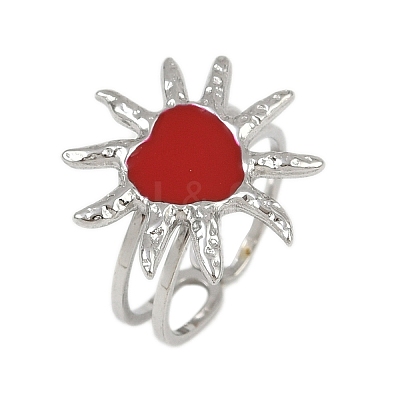Heart Sun 304 Stainless Steel Enamel Finger Rings for Women RJEW-G355-08P-02-1