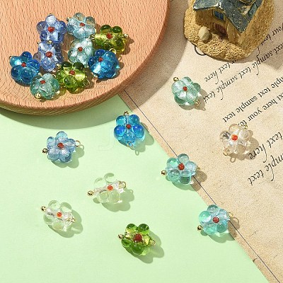 18Pcs 6 Colors Handmade Silver Foil Glass Lampwork Pendants PALLOY-YW00131-1