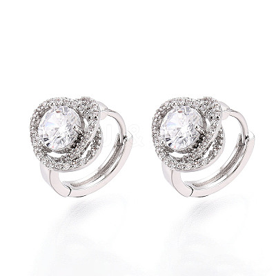 Brass Micro Pave Clear Cubic Zirconia Flower Hoop Earrings EJEW-T048-43P-1