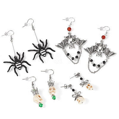 Hallowmas Alloy Enamel & Synthetic Turquoise Dangle & Stud Earring Sets EJEW-TA00709-1