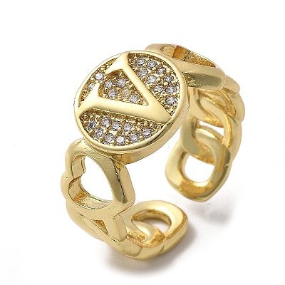 Brass Micro Pave Clear Cubic Zirconia Open Cuff Rings for Women RJEW-K289-02G-V-1