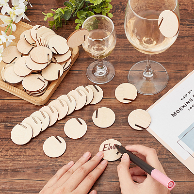 60Pcs Wooden Wine Glass Charms AJEW-GA0006-38-1