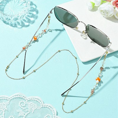 4Pcs 4 Style Natural Mixed Gemstone Chips & Lampwork Mushroom Beaded Eyeglasses Chains Set AJEW-TA00020-1