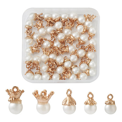50Pcs 5 Styles Resin Imitation Pearl Pendants RESI-CD0001-16-1