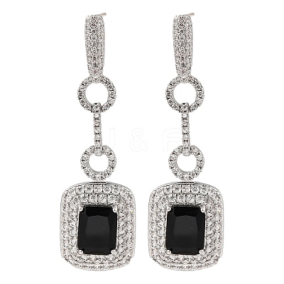 Brass Micro Pave Cubic Zirconia Dangle Stud Earrings EJEW-H014-15P-08-1