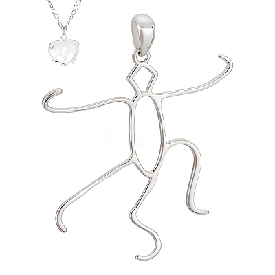 1Pc Rhodium Plated 925 Sterling Silver Hollow Pendant Findings STER-BC0002-09-1