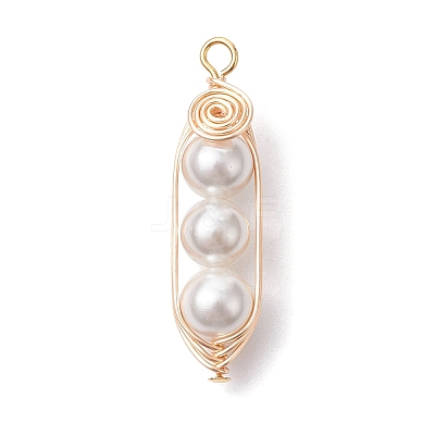 Round Shell Pearl Beaded Pendants PALLOY-TA00104-1