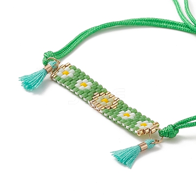 Handmade Japanese Seed Rectangle with Flower Link Braided Bead Bracelet BJEW-MZ00014-01-1