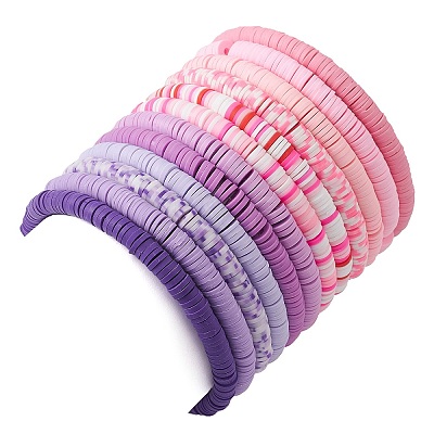 12Pcs 12 Color Polymer Clay Heishi Surfer Stretch Bracelets Set with Plastic Beaded BJEW-JB09548-1