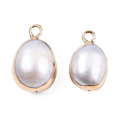 Electroplate Natural Baroque Pearl Keshi Pearl Pendants PEAR-N021-11-1