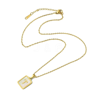 Ion Plating(IP) Rectangle with Initial Letter 304 Stainless Steel Pendant Necklace NJEW-R265-04G-T-1