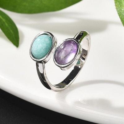 Natural Amethyst & Amazonite Finger Rings X-RJEW-A068-02P-02-1