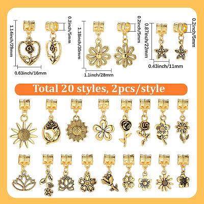 40Pcs 20 Styles Alloy European Dangle Charms PALLOY-BM00018-1
