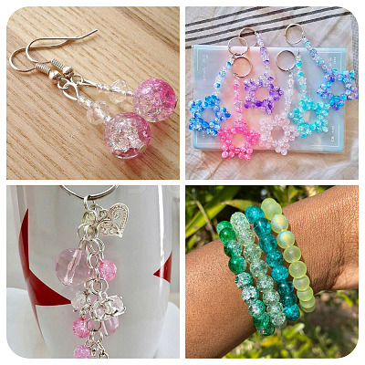 100Pcs Crackle Transparent Glass UV Reactive Beads GLAA-TA0004-28B-1