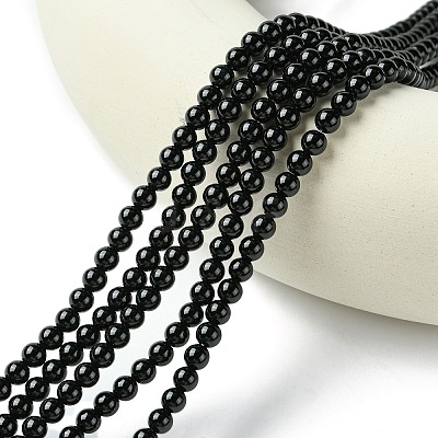 Natural Black Agate Round Beads Strands G-L086-A-01-1